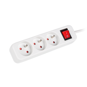 Bloc multiprise 3 prises 2P+T - avec interrupteur - Cu 3x1mm² - Blanc - 1.50 m