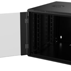 Coffret 19" Noir - 9U - Profondeur 600 mm - Panneaux clés - Porte vitrée - Kit