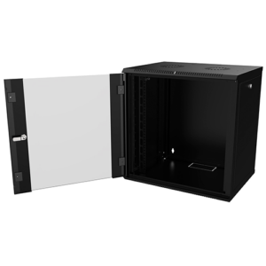 Coffret 19" Noir - 12U - Profondeur 450 mm - Panneaux clés - Porte vitrée - Assemblé