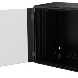 Coffret 19" Noir - 12U - Profondeur 450 mm - Panneaux clés - Porte vitrée - Kit