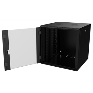 Coffret 19" Noir - 12U - Profondeur 600 mm - Panneaux clés - Porte vitrée - Assemblé