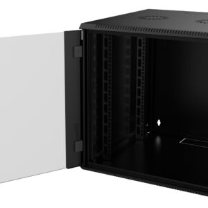 Coffret 19" Noir - 12U - Profondeur 600 mm - Panneaux clés - Porte vitrée - Kit