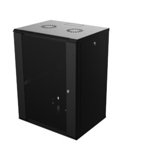 Coffret 19" Noir - 16U - Profondeur 450 mm - Panneaux clés - Porte vitrée - Assemblé