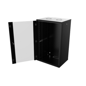 Coffret 19" Noir - 20U - Profondeur 450 mm - Panneaux clés - Porte vitrée - Kit