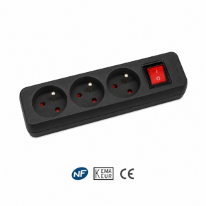 Bloc multiprise 3 prises 2P+T - avec interrupteur - Cu 3x1mm² - Noir - 1.50 m